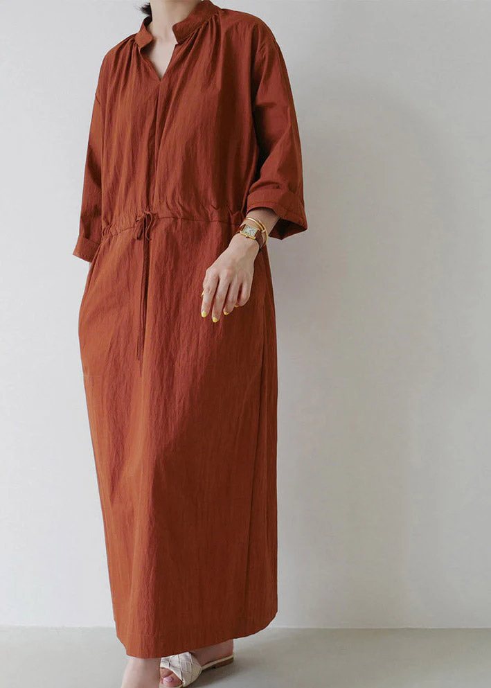 Loose Mulberry V Neck Drawstring Tie Waist Linen Holiday Long Dress Long Sleeve - republicanstateiLoose Mulberry V Neck Drawstring Tie Waist Linen Holiday Long Dress Long Sleeve - republicanstatei