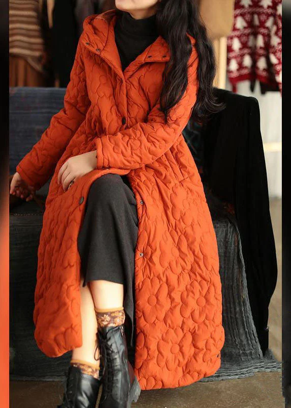 Women Orange Hooded Solid Color Fine Cotton Filled Puffers Jackets Winter - republicanstateiWomen Orange Hooded Solid Color Fine Cotton Filled Puffers Jackets Winter - republicanstatei