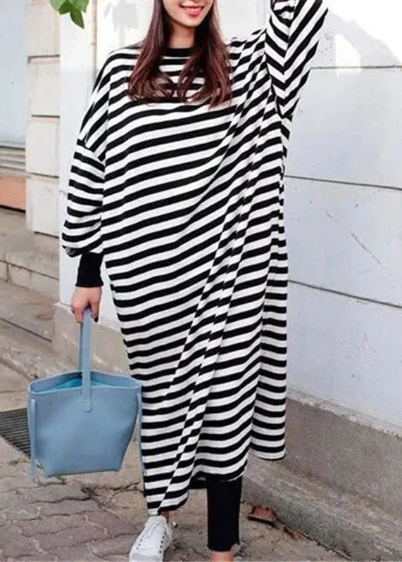 Casual Women Crew Neck Batwing Sleeve Striped Black Long Sweatshirt Dress - republicanstateiCasual Women Crew Neck Batwing Sleeve Striped Black Long Sweatshirt Dress - republicanstatei