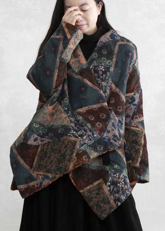 Plus Size Green Asymmetrical Design Print Fine Cotton Filled Coats Winter - republicanstateiPlus Size Green Asymmetrical Design Print Fine Cotton Filled Coats Winter - republicanstatei
