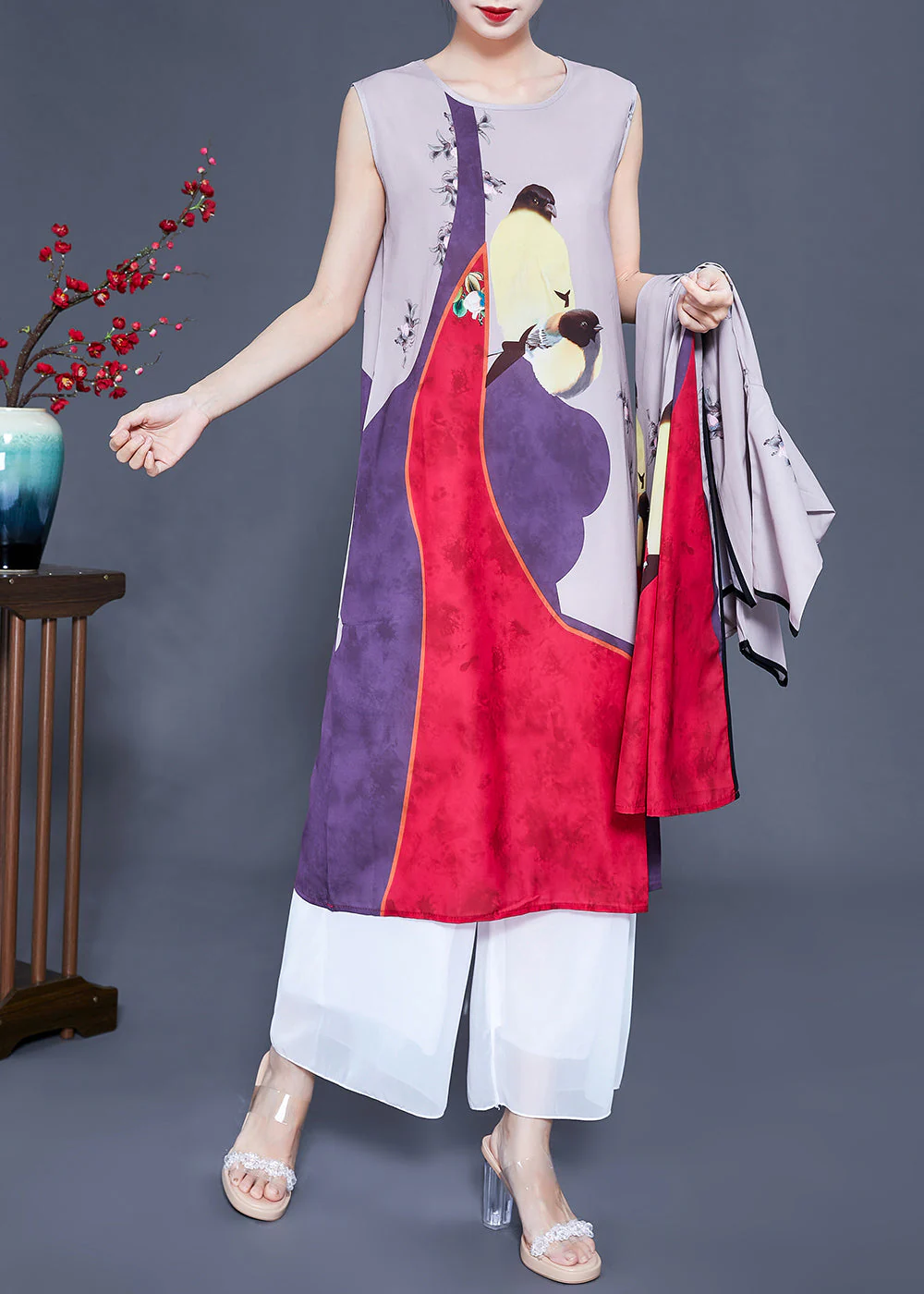 Unique Colorblock Oversized Print Silk Cardigans Two Pieces Set Spring - republicanstateiUnique Colorblock Oversized Print Silk Cardigans Two Pieces Set Spring - republicanstatei