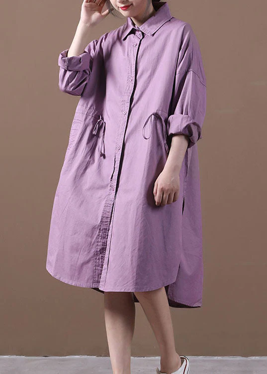Casual Purple Peter Pan Collar Button Cotton Shirt Dresses Long Sleeve - republicanstateiCasual Purple Peter Pan Collar Button Cotton Shirt Dresses Long Sleeve - republicanstatei
