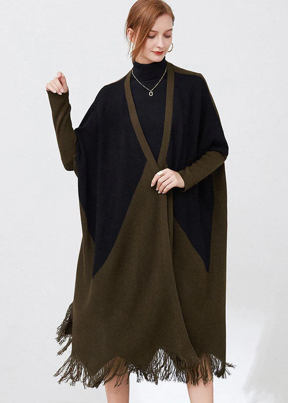 Original Design Green Patchwork Tassel Wool Knitted Cardigan Long Sleeve - republicanstateiOriginal Design Green Patchwork Tassel Wool Knitted Cardigan Long Sleeve - republicanstatei