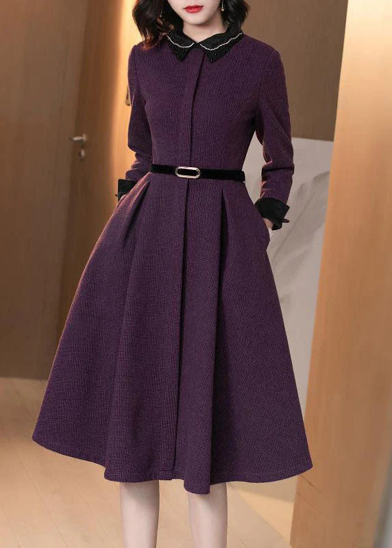 Elegant Purple Peter Pan Collar Patchwork Cotton Cinch Dress Long Sleeve - republicanstateiElegant Purple Peter Pan Collar Patchwork Cotton Cinch Dress Long Sleeve - republicanstatei