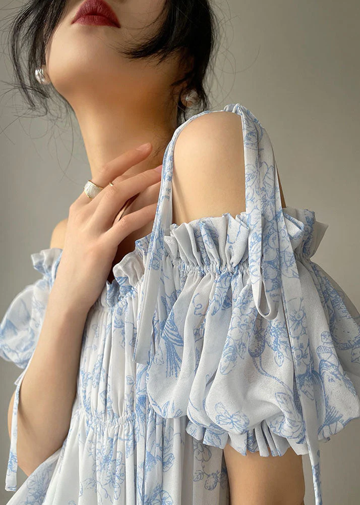 Bohemian Light Blue Ruffled Wrinkled Print Chiffon Spaghetti Strap Dresses Sleeveless - republicanstateiBohemian Light Blue Ruffled Wrinkled Print Chiffon Spaghetti Strap Dresses Sleeveless - republicanstatei