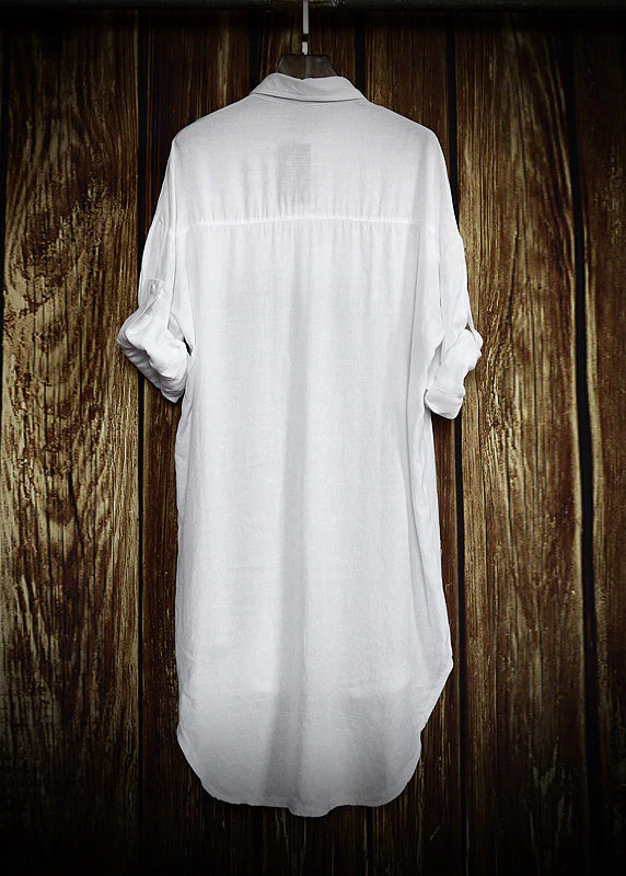 Loose White Peter Pan Collar Patchwork Cotton Shirts Dresses Long Sleeve - republicanstateiLoose White Peter Pan Collar Patchwork Cotton Shirts Dresses Long Sleeve - republicanstatei