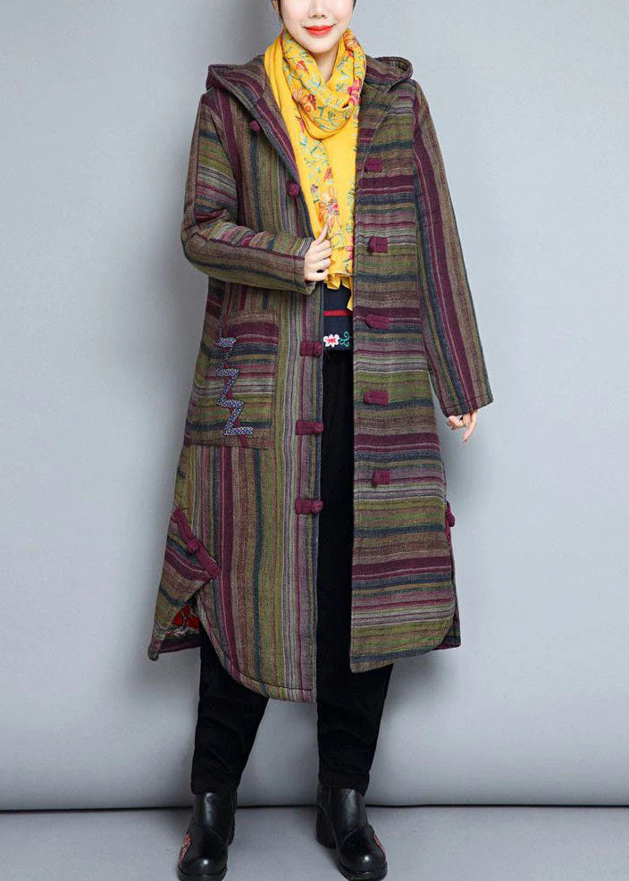 Women Khaki Hooded Pockets Striped Fine Cotton Filled Women Witner Coats - republicanstateiWomen Khaki Hooded Pockets Striped Fine Cotton Filled Women Witner Coats - republicanstatei