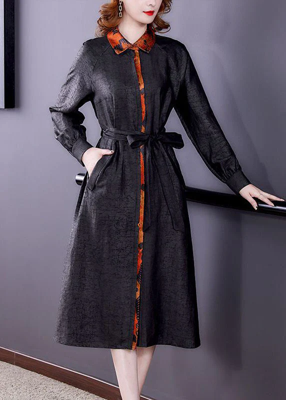 Chic Black Patchwork Tie Waist Silk Fake Two Piece Trench Coat Long Sleeve - republicanstateiChic Black Patchwork Tie Waist Silk Fake Two Piece Trench Coat Long Sleeve - republicanstatei
