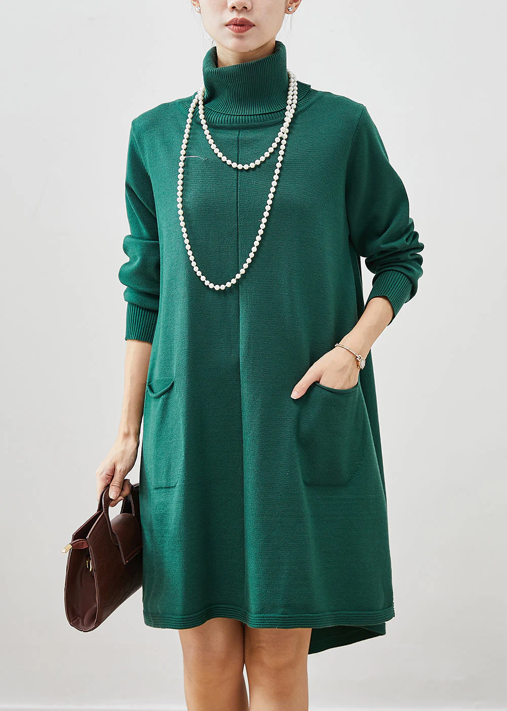 Bohemian Blackish Green High Neck Pockets Cotton A Line Dresses Spring - republicanstateiBohemian Blackish Green High Neck Pockets Cotton A Line Dresses Spring - republicanstatei