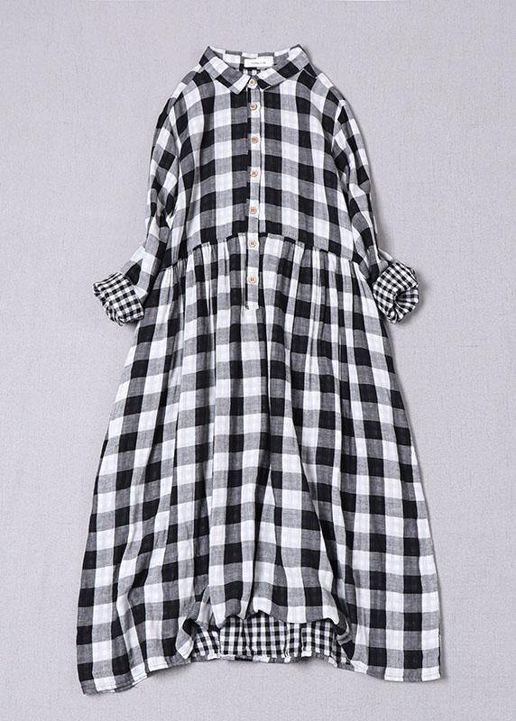Bohemian Black White Plaid PeterPan Collar Pockets Button Fall Patchwork Dresses - republicanstateiBohemian Black White Plaid PeterPan Collar Pockets Button Fall Patchwork Dresses - republicanstatei