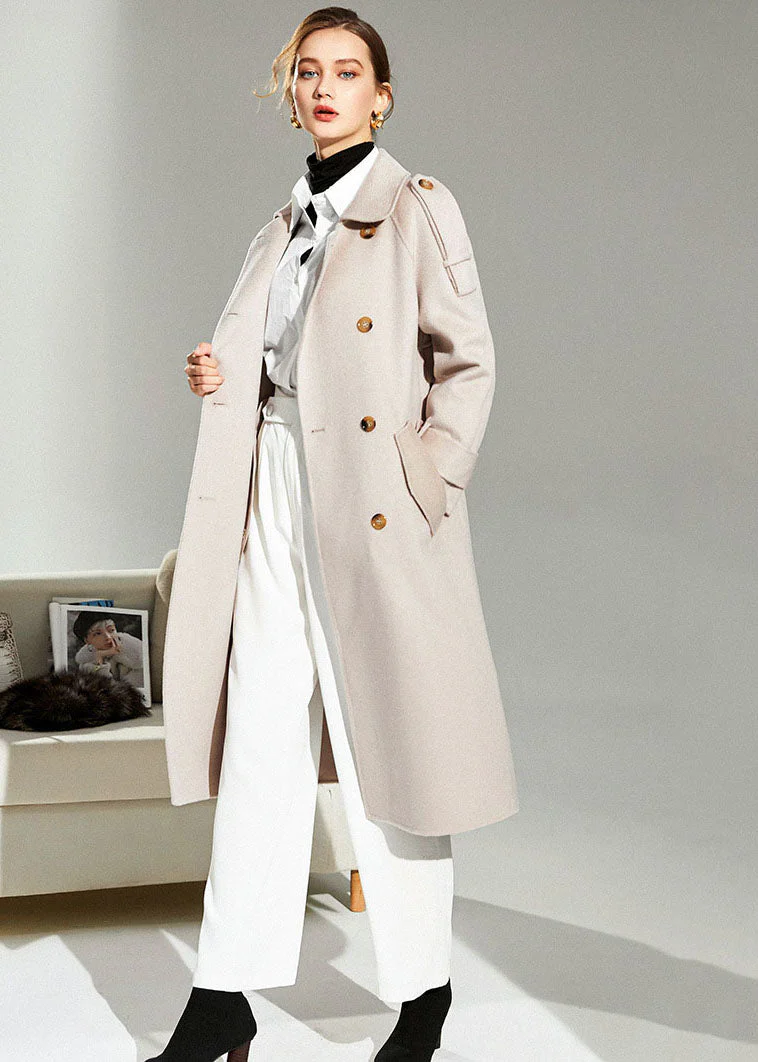 Stylish Light Pink Peter Pan Collar Pockets Sashes Woolen Double Breasted Coat Winter - republicanstateiStylish Light Pink Peter Pan Collar Pockets Sashes Woolen Double Breasted Coat Winter - republicanstatei