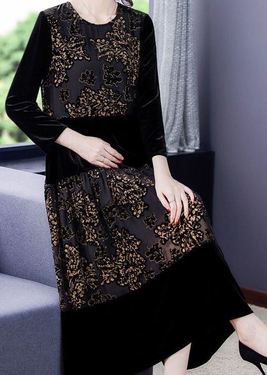 Beautiful Black Embroideried Tulle Patchwork Silk Velour Dresses Spring - republicanstateiBeautiful Black Embroideried Tulle Patchwork Silk Velour Dresses Spring - republicanstatei