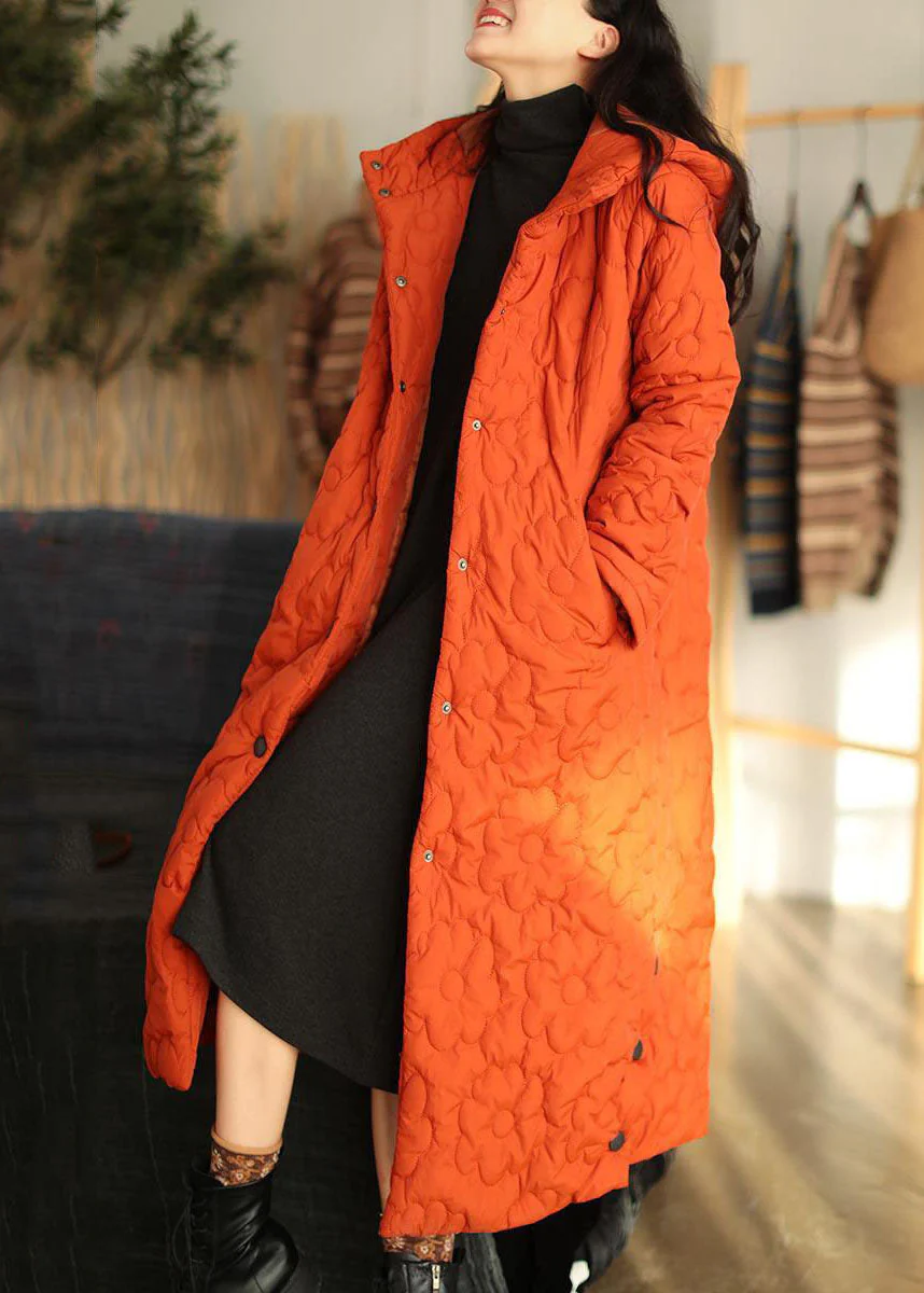 Women Orange Hooded Solid Color Fine Cotton Filled Puffers Jackets Winter - republicanstateiWomen Orange Hooded Solid Color Fine Cotton Filled Puffers Jackets Winter - republicanstatei