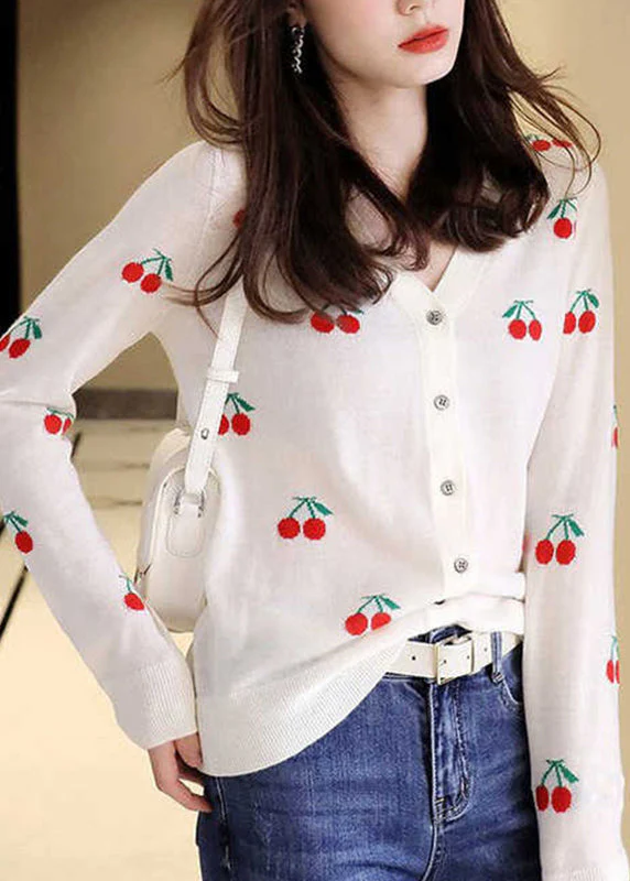 Cute Black V Neck Embroideried Button Woolen Knit Cardigan Long Sleeve - republicanstateiCute Black V Neck Embroideried Button Woolen Knit Cardigan Long Sleeve - republicanstatei