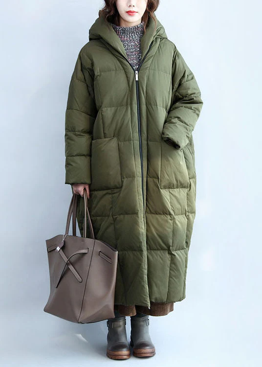 Boutique Army Green Hooded Zippered Pockets Duck Down Puffer Coat Winter - republicanstateiBoutique Army Green Hooded Zippered Pockets Duck Down Puffer Coat Winter - republicanstatei