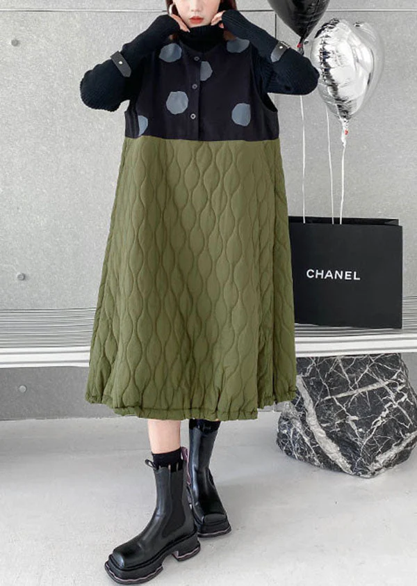 Simple Colorblock O-Neck Woolen Patchwork Fine Cotton Filled Maxi Dresses Winter - republicanstateiSimple Colorblock O-Neck Woolen Patchwork Fine Cotton Filled Maxi Dresses Winter - republicanstatei