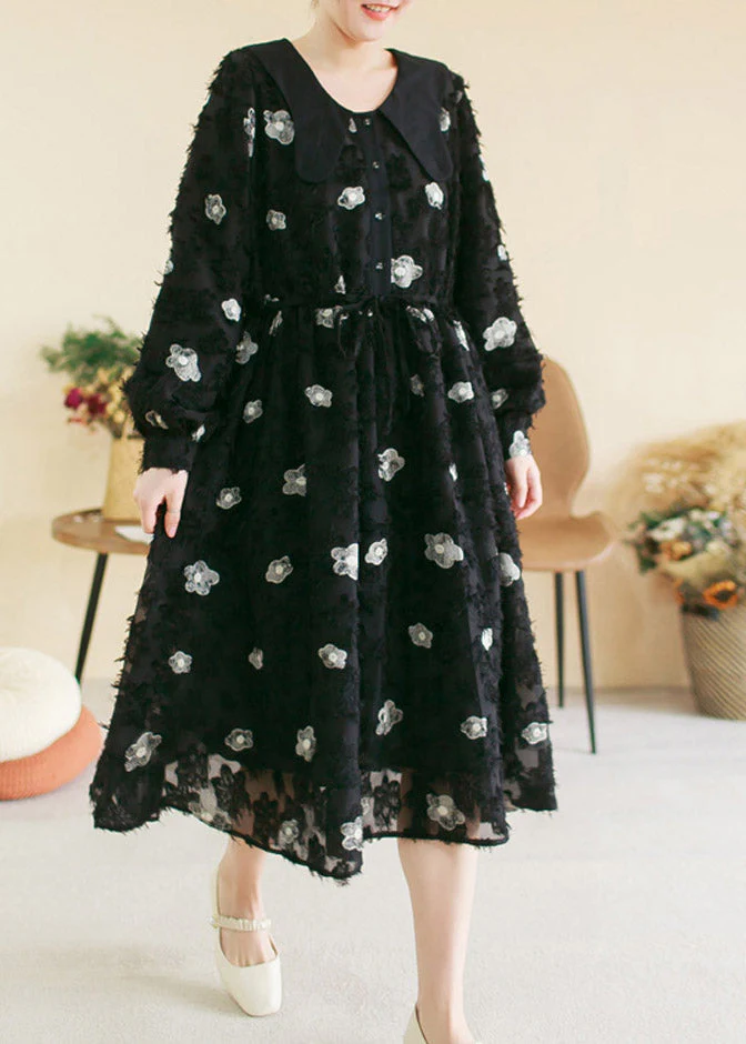 Vintage Black O-Neck Embroideried Floral Patchwork Cotton Long Dress Spring - republicanstateiVintage Black O-Neck Embroideried Floral Patchwork Cotton Long Dress Spring - republicanstatei