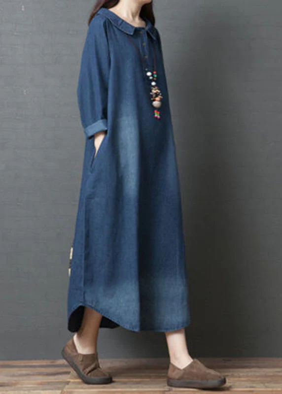 Handmade Blue PeterPan Collar Pockets Patchwork Fall Denim Long sleeve Dresses - republicanstateiHandmade Blue PeterPan Collar Pockets Patchwork Fall Denim Long sleeve Dresses - republicanstatei