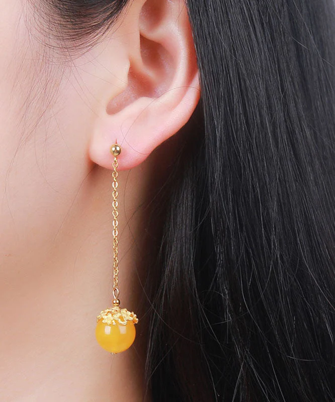 Stylish Yellow Sterling Silver Overgild Amber Beeswax Ball Drop Earrings - republicanstateiStylish Yellow Sterling Silver Overgild Amber Beeswax Ball Drop Earrings - republicanstatei