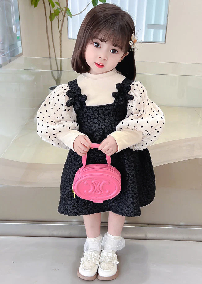 Cute Black Dot Patchwork False Two Pieces Cotton Girls Dresses Lantern Sleeve - republicanstateiCute Black Dot Patchwork False Two Pieces Cotton Girls Dresses Lantern Sleeve - republicanstatei