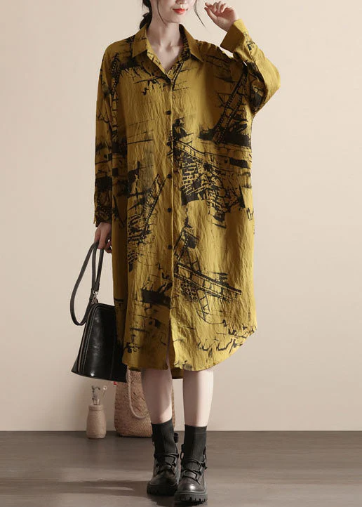 Plus Size Yellow Peter Pan Collar Patchwork Linen Shirts Dresses Spring - republicanstateiPlus Size Yellow Peter Pan Collar Patchwork Linen Shirts Dresses Spring - republicanstatei