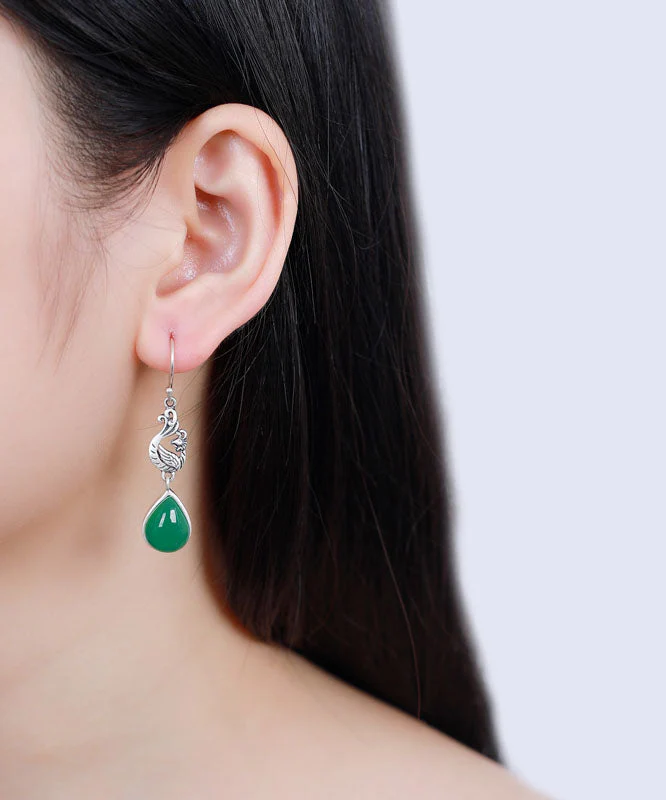 Stylish Green Sterling Silver Inlaid Water Drop Chalcedony Drop Earrings - republicanstateiStylish Green Sterling Silver Inlaid Water Drop Chalcedony Drop Earrings - republicanstatei