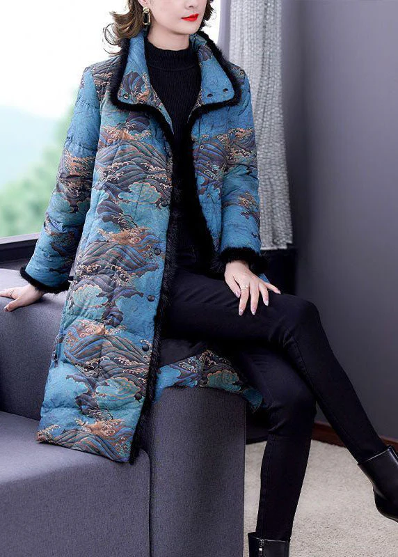 Fashion Blue Faux Fur Collar Print Fine Cotton Filled Puffer Coats Winter - republicanstateiFashion Blue Faux Fur Collar Print Fine Cotton Filled Puffer Coats Winter - republicanstatei