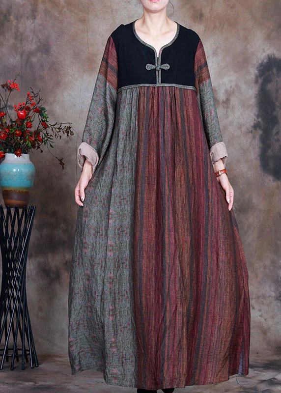Bohemian Red Green retro Patchwork Print Fall Long sleeve Long Dresses - republicanstateiBohemian Red Green retro Patchwork Print Fall Long sleeve Long Dresses - republicanstatei