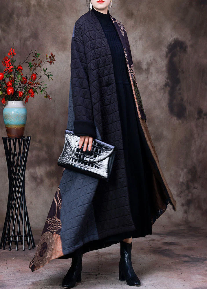 Handmade Chocolate Black Asymmetrical Patchwork Fine Cotton Filled Women Witner Coats - republicanstateiHandmade Chocolate Black Asymmetrical Patchwork Fine Cotton Filled Women Witner Coats - republicanstatei