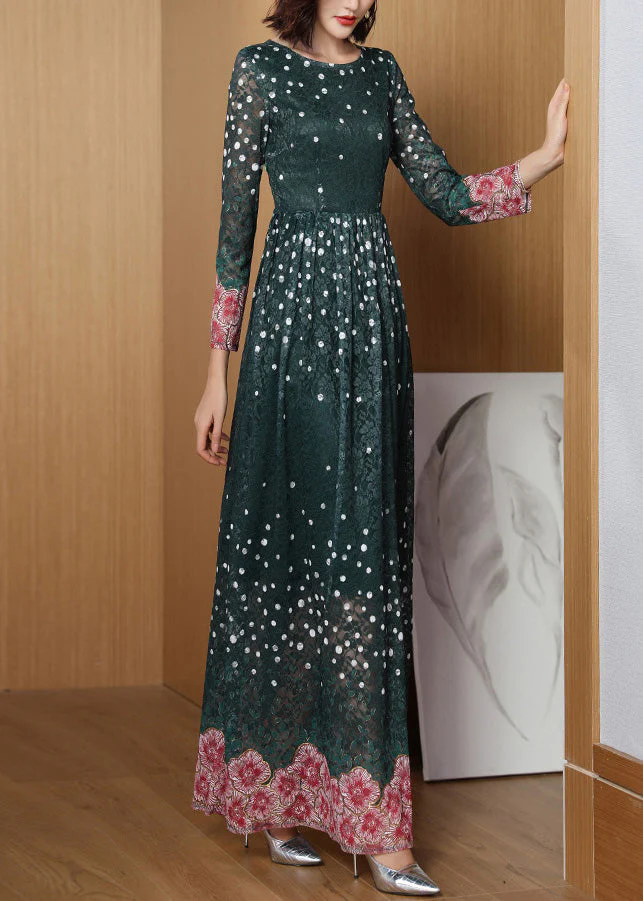 Novelty Green O-Neck Print Lace Patchwork Tunic Maxi Dress Long Sleeve - republicanstateiNovelty Green O-Neck Print Lace Patchwork Tunic Maxi Dress Long Sleeve - republicanstatei