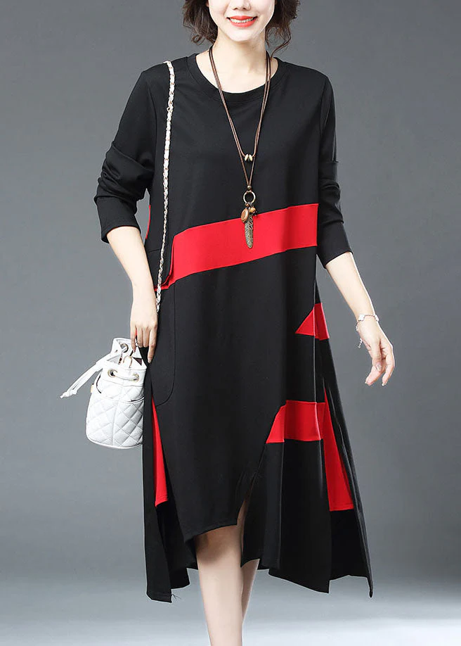 French Black Asymmetrical Design Pockets Patchwork Cotton Long Dress Fall - republicanstateiFrench Black Asymmetrical Design Pockets Patchwork Cotton Long Dress Fall - republicanstatei