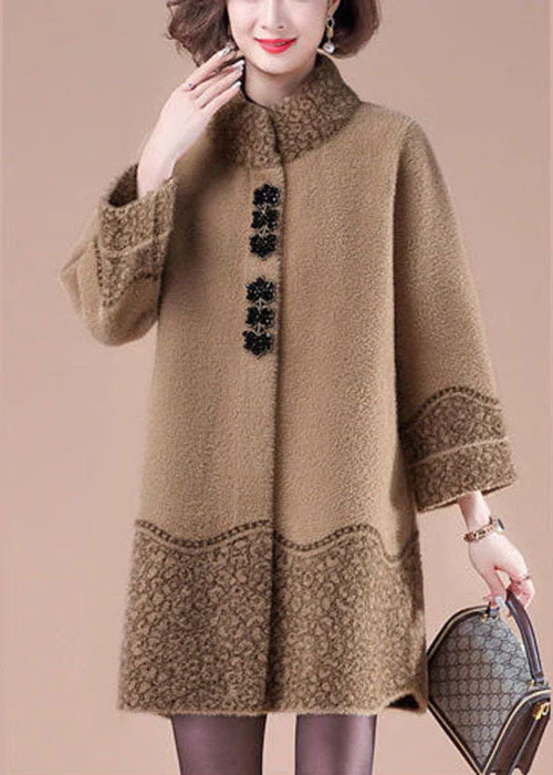 Women Camel Stand Collar Pockets Print Mink Hair Knitted Jackets Winter - republicanstateiWomen Camel Stand Collar Pockets Print Mink Hair Knitted Jackets Winter - republicanstatei