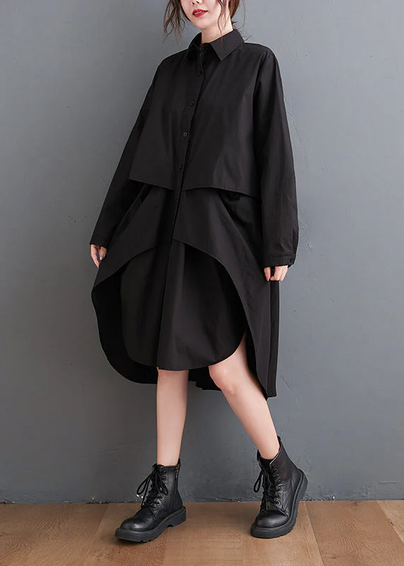 New Black Peter Pan Collar Button Patchwork Cotton Shirts Mid Dress Fall - republicanstateiNew Black Peter Pan Collar Button Patchwork Cotton Shirts Mid Dress Fall - republicanstatei