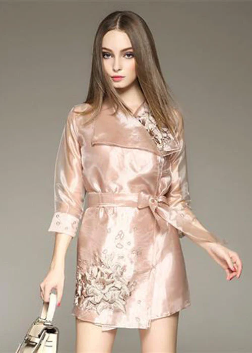 Bohemian Apricot Embroideried Organza Dress And Trench Two Piece Set Outfits Spring - republicanstateiBohemian Apricot Embroideried Organza Dress And Trench Two Piece Set Outfits Spring - republicanstatei