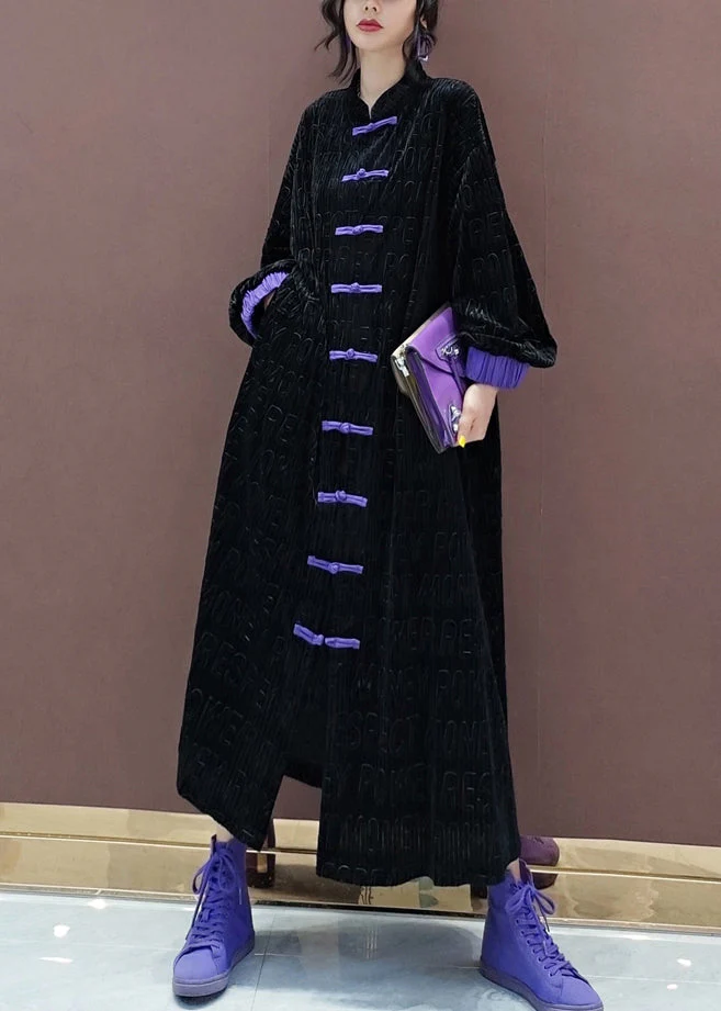 Chinese Style Black Chinese Button Patchwork Silk Velour Trench Coat Spring - republicanstateiChinese Style Black Chinese Button Patchwork Silk Velour Trench Coat Spring - republicanstatei