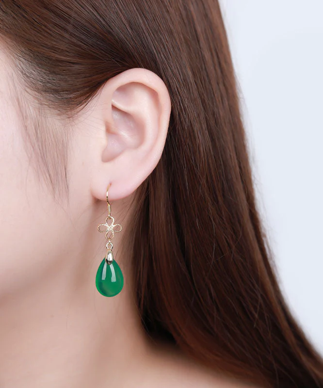 Style Green Sterling Silver Overgild Water Drop Chalcedony Drop Earrings - republicanstateiStyle Green Sterling Silver Overgild Water Drop Chalcedony Drop Earrings - republicanstatei