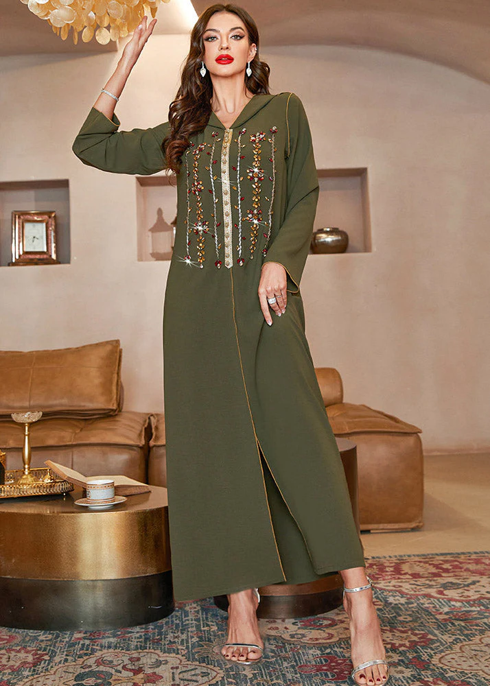 Fitted Blackish Green Sequins Patchwork Hooded Long Dresses Long Sleeve - republicanstateiFitted Blackish Green Sequins Patchwork Hooded Long Dresses Long Sleeve - republicanstatei