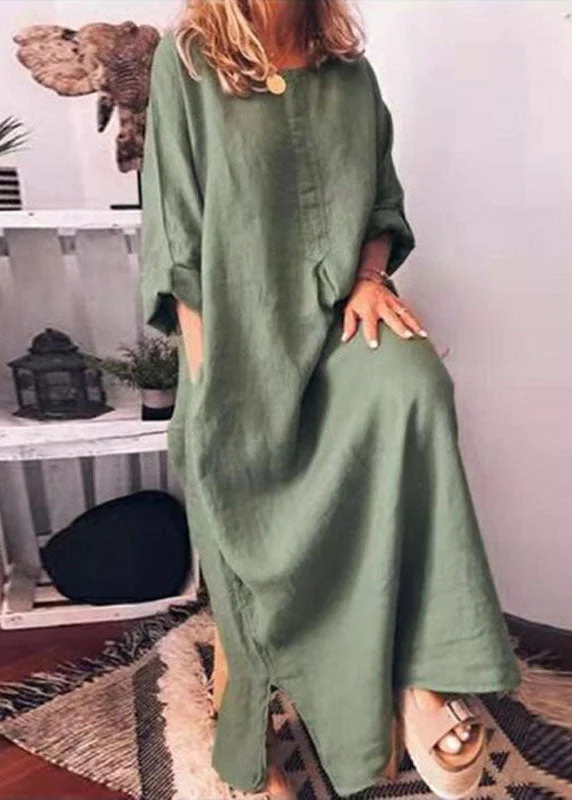 Italian Mulberry O Neck Patchwork Side Open Cotton Long Dresses Spring - republicanstateiItalian Mulberry O Neck Patchwork Side Open Cotton Long Dresses Spring - republicanstatei