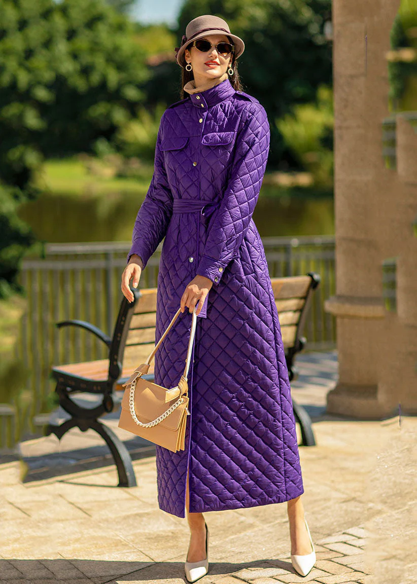 Fine Purple Stand Collar Sashes Lengthen Fine Cotton Filled Puffer Jacket Winter - republicanstateiFine Purple Stand Collar Sashes Lengthen Fine Cotton Filled Puffer Jacket Winter - republicanstatei