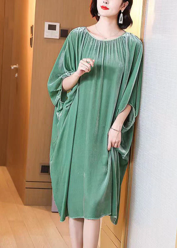 Plus Size Light Green O Neck Patchwork Silk Velour Dresses Batwing Sleeve - republicanstateiPlus Size Light Green O Neck Patchwork Silk Velour Dresses Batwing Sleeve - republicanstatei