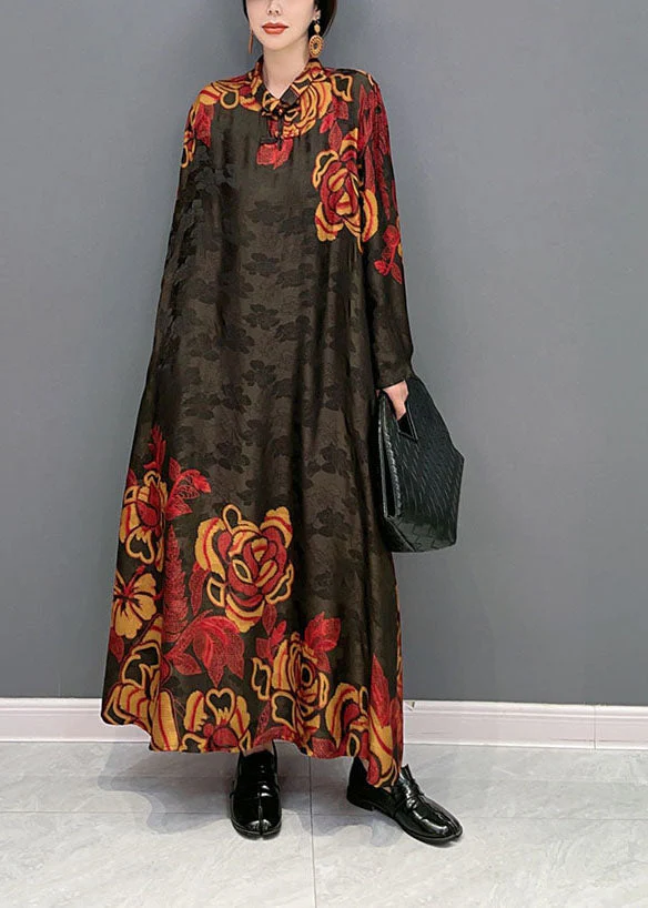 Vintage Colorblock Oversized Patchwork Chinese Button Silk Long Dress Spring - republicanstateiVintage Colorblock Oversized Patchwork Chinese Button Silk Long Dress Spring - republicanstatei