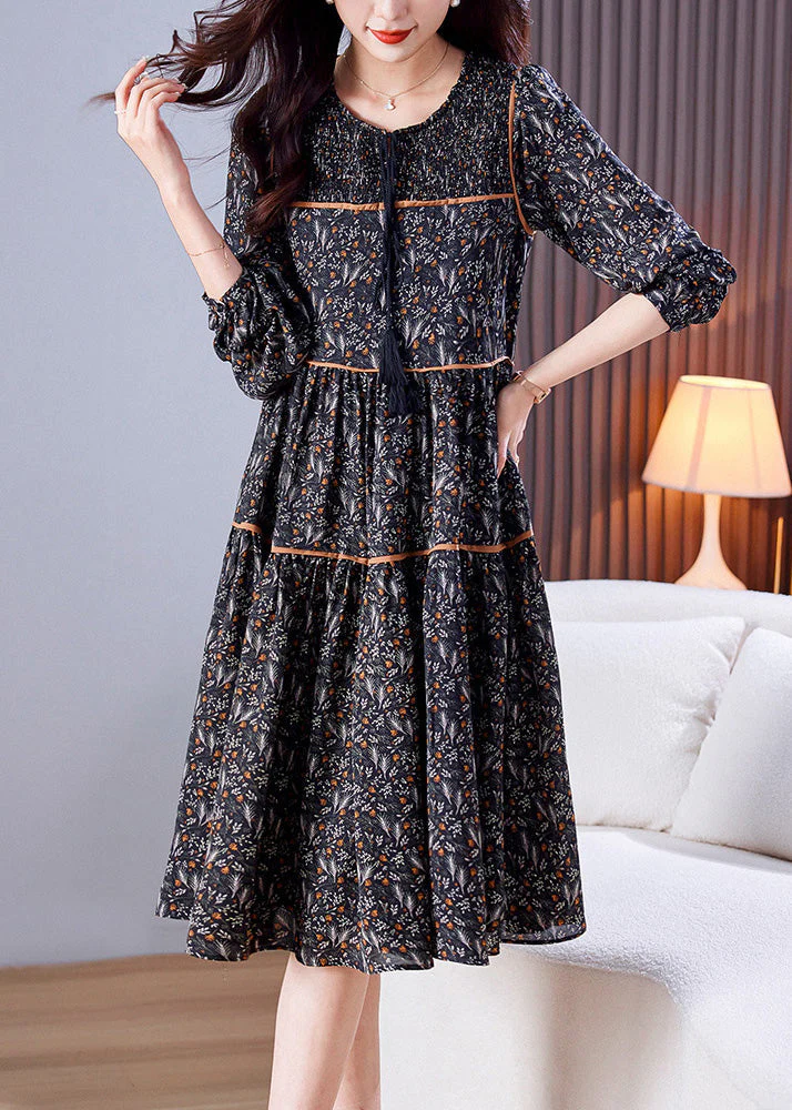 Loose Black O-Neck Print Patchwork Wrinkled Chiffon Long Dresses Spring - republicanstateiLoose Black O-Neck Print Patchwork Wrinkled Chiffon Long Dresses Spring - republicanstatei