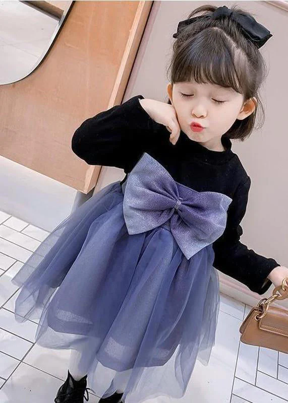 Lovely Black O Neck Tulle Bow Patchwork Warm Fleece Kids Girls Dresses Fall - republicanstateiLovely Black O Neck Tulle Bow Patchwork Warm Fleece Kids Girls Dresses Fall - republicanstatei