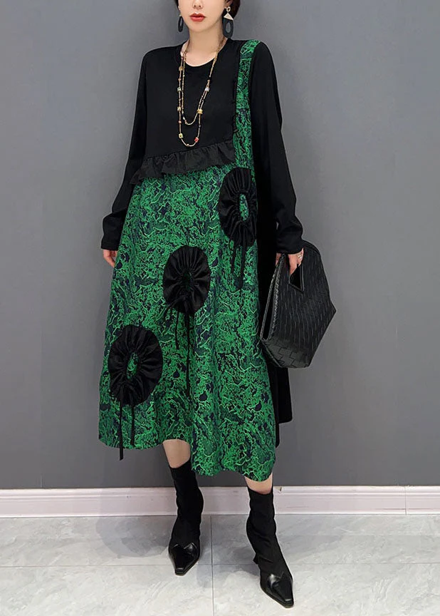 French Black Ruffled Patchwork Original Design Cotton Holiday Dress Spring - republicanstateiFrench Black Ruffled Patchwork Original Design Cotton Holiday Dress Spring - republicanstatei