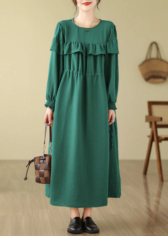 French Green O-Neck Ruffled Patchwork Drawstring Party Long Dress Fall - republicanstateiFrench Green O-Neck Ruffled Patchwork Drawstring Party Long Dress Fall - republicanstatei