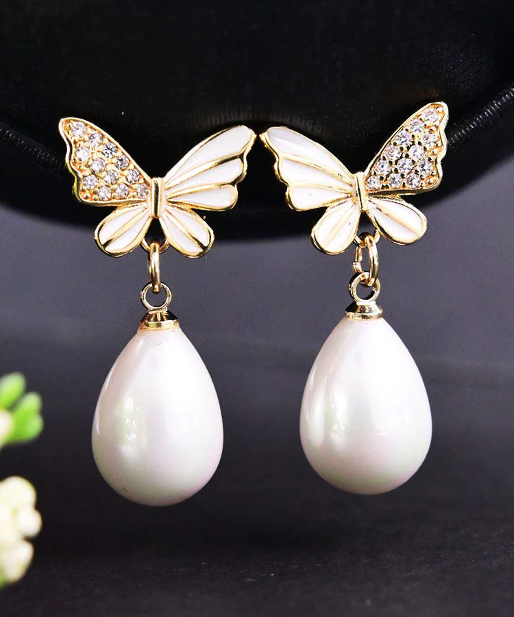 Fashion White Sterling Silver Zircon Butterfly Shell Water Drop Drop Earrings - republicanstateiFashion White Sterling Silver Zircon Butterfly Shell Water Drop Drop Earrings - republicanstatei