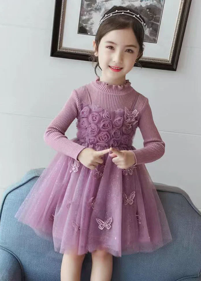 DIY Purple Butterfly Embroideried Floral Patchwork Tulle Girls Long Dresses Fall - republicanstateiDIY Purple Butterfly Embroideried Floral Patchwork Tulle Girls Long Dresses Fall - republicanstatei