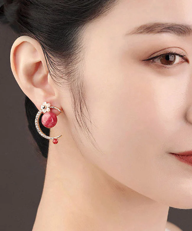 Chic Red Sterling Silver Zircon Shell Flower Asymmetricar Hoop Earrings - republicanstateiChic Red Sterling Silver Zircon Shell Flower Asymmetricar Hoop Earrings - republicanstatei