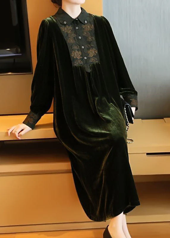 Plus Size Blackish Green Embroideried Patchwork Silk Velour Party Dress Spring - republicanstateiPlus Size Blackish Green Embroideried Patchwork Silk Velour Party Dress Spring - republicanstatei