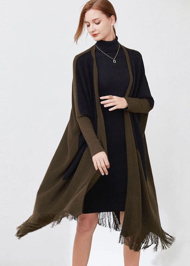 Original Design Green Patchwork Tassel Wool Knitted Cardigan Long Sleeve - republicanstateiOriginal Design Green Patchwork Tassel Wool Knitted Cardigan Long Sleeve - republicanstatei